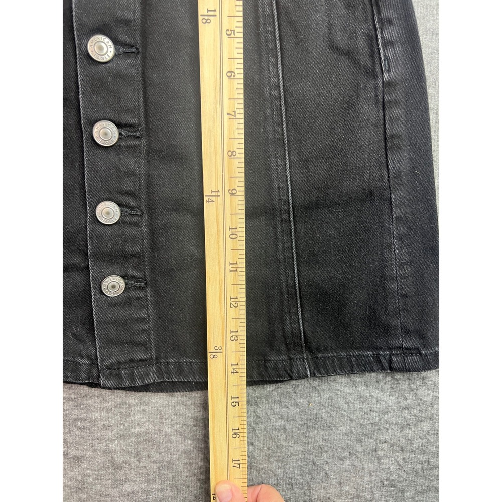 American Eagle HI Rise A Line Black Denim Button Front Mini Skirt Size 00 - Picture 10 of 11